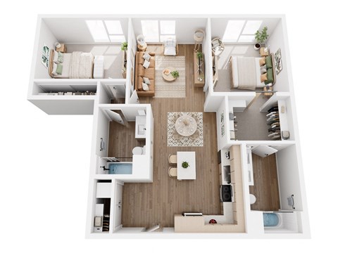 Floor plan for 2 beds, 2 baths, 1009 sqft